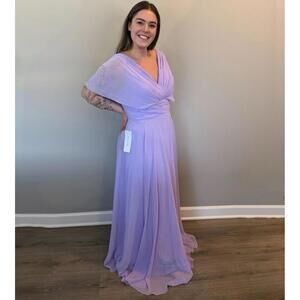 Azazie Pamela Lilac Chiffon A-Line V-Neck Pleated Bridesmaids Dress (Size 14)